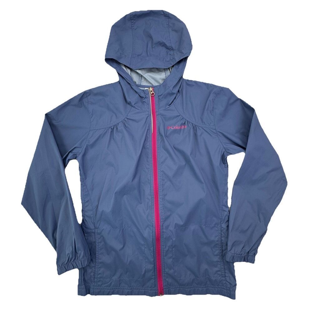 Columbia Girls Large 14/16 Blue Pink Hooded Windbreaker Jacket